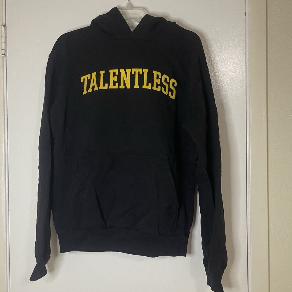 Talentless Hoodie Sweatshirt Black Logo Spellout Heavy Hooded Cotton Mens small
